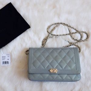 Chanel Blue Quilted Iridescent WOC Wallet On Chain